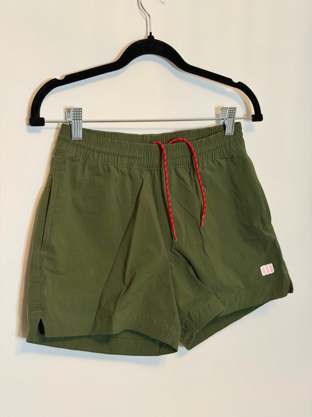 Topo Designs Women’s Global Shorts in Olive Green Ripstop with Black Pocket - Picture 2 of 4
